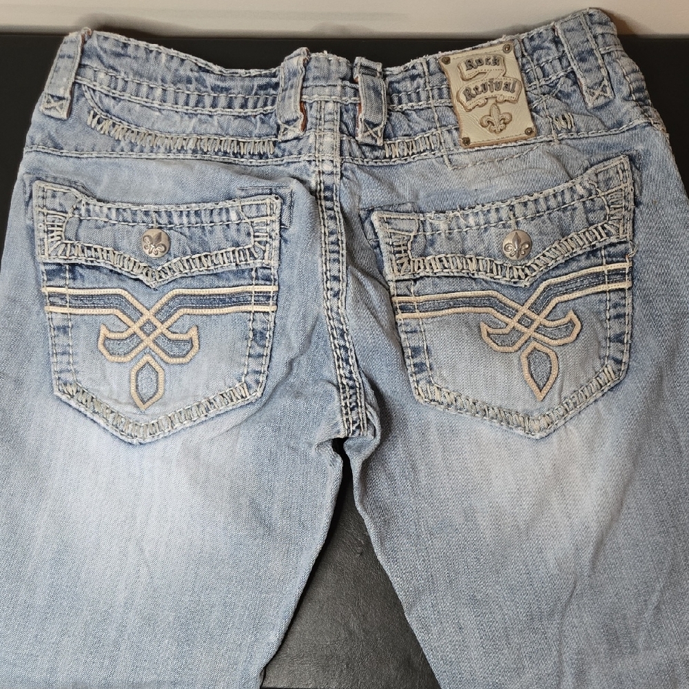Rock Revival Boot Cut Ripped Jeans in Light Blue - Picture 3 of 16